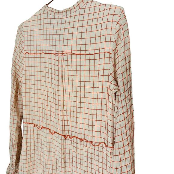 DEREK LAM 10 Crosby Cream Red Tiered Windowpane Asymmetrical Ruffle Dress Size 8 - Picture 8 of 14
